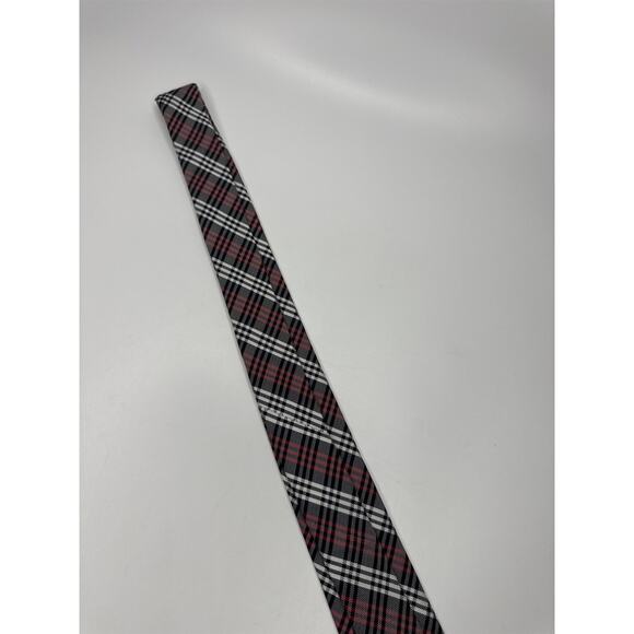 Mens Ben Sherman 100% Silk Red/White/Black Plaid Pattern Skinny Neck Tie - Picture 4 of 7